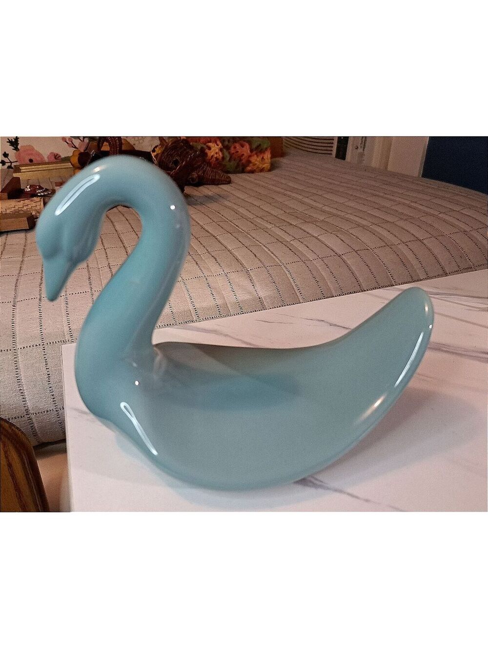 Vintage MCM Elegant Blue Ceramic Swan Towel Holder